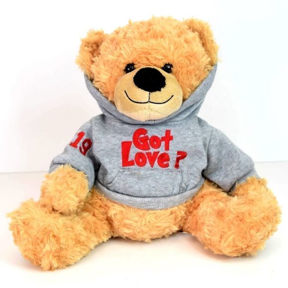 Dan Dee Got Love 2019 Teddy Bear Plush Stuffed Animal Gray Red Hoodie 15" Toy - Picture 1 of 8